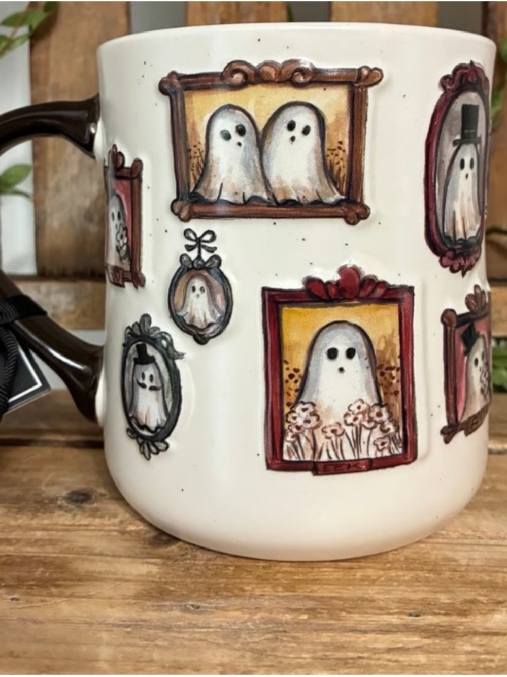 Ceramic Ghost Portrait Mug - White with Brown Handle